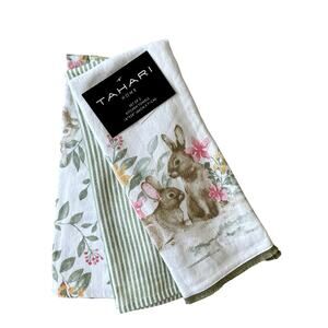 TAHARI HOME Kitchen Towels 3pk Easter Bunny Rabbit Spring Floral 18X28 New